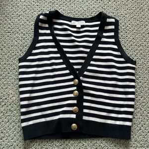 J.Crew nautical black white stripe cotton crop sweater top XXS